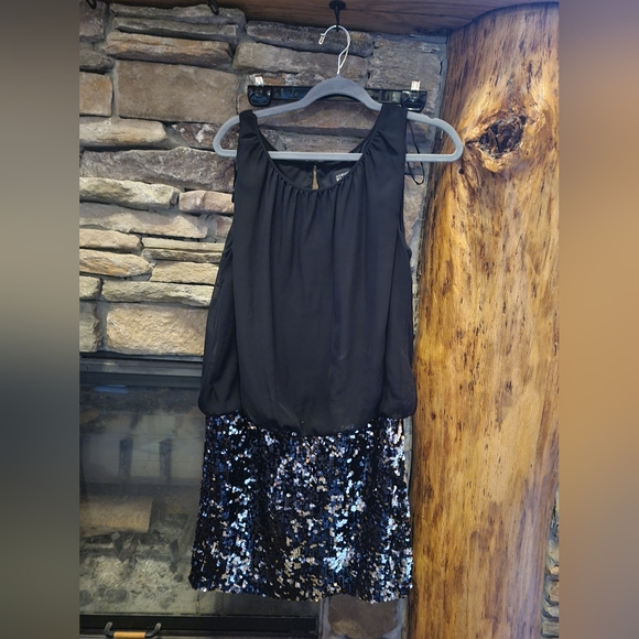 Adrianna Papell blouson chiffon sleeveless top sequin skirt dress Sz 14 Preloved - Picture 5 of 5